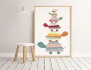 Baby, Boy Nursery or Bedroom Wall Art decor prints Turtles, Scandinavian, bright