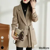 在飛比找momo購物網優惠-【MsMore】棉羊毛大衣韓版時尚氣質雙面毛呢後帶造型長袖中