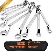 9-Piece Offset Spanner Set 75° Double Box End 6-24mm CR-V Steel with Pouch