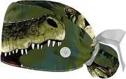 [YTYVAGT] 2-Pc,Gourd-Shaped Working Cap,Fisherman Hat with Buttons and Cotton Sweatband,Animal Crocodile Art Illustration