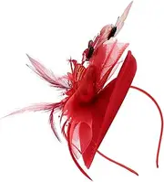 [ANDRESLAD] Butterfly Hat Hair Accessories Women Organza Sun Hat Mini Hat Headband Sequin Cap Cocktail Tea Party Hat Women Tea Party Hat Fan Cocktail Party Headwear Bow Headband Red