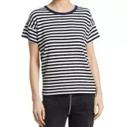 NWT Rag & Bone Kat Stripped Split-Back Crewneck White/Navy Tee Size XS $150