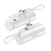 2 PCS Philips Mini Portable Charger for iPhone with Cable, 4800mAh Power Bank DLP2550CW-bundle