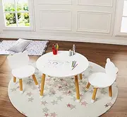 UTEX Kids Wooden Table and Chair Set, 3-Piece Kids Play Table with 2 Chairs, Round Table for Toddlers, Boys & Girls (White)