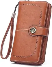 [FUNSEED] Rfid Wallet for Women, Elegant Long Thin Multi Card Holder Case Purse, Large Capacity Zipper Buckle Coin Purse Clutch Wallets, Brown, Medium, Simple