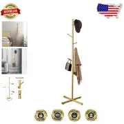 Elegant Gold Free-Standing Coat Rack with 7 Hooks for Stylish Entryways