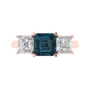 3.25 Emerald 3 stone London Blue Topaz Promise Bridal Wedding Ring 14k Rose Gold
