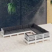 Patio Furniture Sets 10 Piece Garden Lounge Set with Cushions White Pinewood