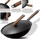Carbon Steel Wok, 32cm, Pre-Seasoned, Non-Stick, with Lid and Spatula,