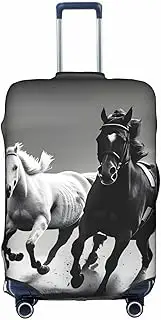 [Pvinnk] Black and White Horses Running Print Protective Luggage Cover Elastic Washable Suitcase Protector Travel Gear Protector, White, Large