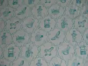 3Yds VTG Laura Ashley Parker Knoll Decor Nusery Toile Teal Green Cotton Fabric