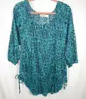 NEW, Women's XXL(20) Teal & Black Abstract Print 3/4 Sleeve Peasant Top