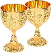 MAGICLULU 1set Wine Glass Whiskey Glasses Small Chalice Cup Billiards Decoration Supplies Stand Drinking Chalice Medieval Chalice Embossed Cup Decorative Wall Decoration Golden Zinc 2pcs