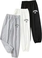 [Floerns] Girls 3 Pcs Letter Graphic Print Elastic Waist Sweatpants Jogger Pants