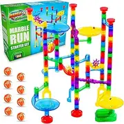 Marble Genius Marble Run Starter Set - 130 Complete Pieces + Free Instruction App (80 Translucent Marbulous Pieces + 50 Glass Marbles)