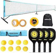 Amicoson Pickleball Set with 22FT Net, 4 Wooden Paddles, 8 Balls, 1 Carrying Bag, 1 Backpack, 2 Rolls of Court Tape & 1 Measuring Tape