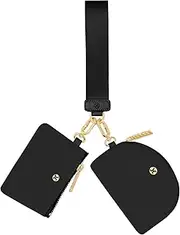 [Hovmwey] Wristlet Wallet，Mini Zip Around Keychain Wallets for Women,Detachable Dual Pouch Wristlet Portable Samll Wallets Coin Purse Mini Women Coin Pocket, Black+Black, Detachable Dual Pouch Wristlet