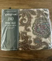 NEW VINTAGE SPRINGMAID NO IRON DOUBLE FITTED SHEET CLASSIC BROWN PAISLEY