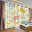 Pink Blue Yellow Hippo 3D Curtain Blockout Photo Printing Curtains Drape Fabric