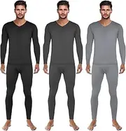 [Patelai] 3 Set Men Thermal Underwear Winter Warm V Neck Fleece Lined Base Layer Set Thermal Set for Cold Weather