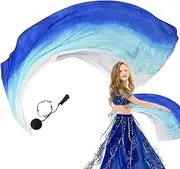 [Generic] Belly Dance Veil Silk | Colorful Silk Flag Ribbon Streamer,Gradual Colors Silk Poi Flags with Poi Ball, Belly Dance Silk Scarf Veils, Elegant Silk Veil Scarf for Flow Arts