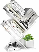 SHENMAIDAY 3 Layer Small Tree Shape Bookshelf, Book Storage Organizer, Desktop Book Display Rack for Books Magazines CD Freestanding Vintage Wooden Storage Rack for Home Office Bedroom (White)