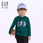 【GAP】兒童裝 LOGO純棉印花圓領長袖T恤-綠色(642625)