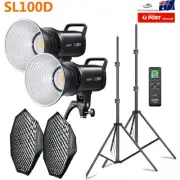 2X Godox SL100D 5600K LED Video Light with 95cm Grid Softbox Light Stand