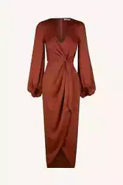 Shona Joy Dress BNW Tie Front Balloon Long Sleeve Midi Sz AU 16 US 12 RRP $320