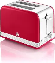 Swan ST19010RN Retro 2 Slice Toaster, 7.1"x10.2"x6.3", Red