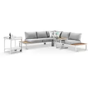 Nova Aluminium Lounge with Bar Cart & Side Table White - Textured Olefin Grey