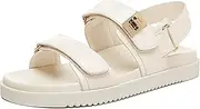 [Rihero] Women's Flat Sandals Comfort Adjustable Double Strap Slip on Leather Footbed Sandals