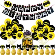 Batman Them Party DecoratingSet Birthday Banner Cake Toppers Balloons Kids Superhero Birthday Party Decorations