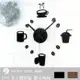 咖啡廳 coffee風格壁貼創意時鐘 DIY鏡面黑 桃木紋 立體靜音掛鐘 居家 餐廳 時鐘-米鹿家居 (6.1折)