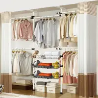 在飛比找ETMall東森購物網優惠-韓式簡易衣柜鋼架折疊收納布衣櫥活動布衣柜雙人大號多功能掛衣柜