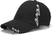 [HAMKVBPR] Baseball Cap Unisex Baseball Cap Male Street Iron Ring Punk Hip-hop Duck Tongue Cap Outdoor Sports Hat(Black)