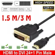 HDMI to DVI-D 24+1 Pin Male Cable AV Full HD PC LCD PS3 XBOX HDTV 1M ~ 3M