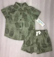 Carter's Baby Boy 3-6M - 2 Piece Outfit Set Green Pineapple Shirt & Shorts NWT