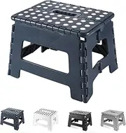 Folding Step Stool, 9 Inch Plastic Foldable Step Stool for Kids Adults - Holds Up to 330 lbs Foot Stool with Non-Slip Surface, Carry Handle for Kitchen Bathroom Bedroom (Drak Grey)