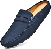 [Go Tour] Mens Handmade Suede Leather Mules Clog Slippers Breathable Leather Slip on Shoes Casual Loafers