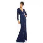 NWT Mac Duggal sequin & beaded EMBELLISHED FRONT SLIT LONG SLEEVE GOWN SZ 10