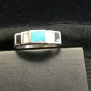 Southwestern Navajo Opal & Turquoise Inlay Sterling Silver Ring Size 6 01719