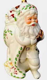 Vintage LENOX Porcelain Holiday Santa Collection Santa Clause Cookie Jar / Chips