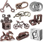 Syhood 10-Piece Metal Puzzle Set: 3D Steel Brain Teaser Puzzles for Adults & Teens, Antique Metal Style, 10 in 1 Set, 10 Pieces Each, Ages 12+