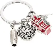 [IWOWHERO] Zinc Alloy Firefighter Keychain Decor Keyring Helmet and Fire Truck Charm Unique Designer Fireman Keychain for Men Women Boys and Girls