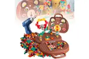 Design and Drill Toys, Construction Toys , Construction Sets with Drill Toy, Toolbox Set (included 203 PCS)for Creative Building and Repair