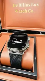 49MM Apple Watch ULTRA 2 Polished Titanium CUSTOM Black Leather Band LTE GPS