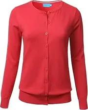 [FLORIA] Women's Button Down Crew Neck Long Sleeve Soft Knit Cardigan Sweater (S-3X)