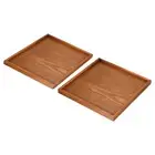 2pcs 12" Wood Serving Tray Square Decorative Platter Home Kitchen Table, Brown