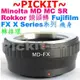 MINOLTA MD MC SR鏡頭轉富士Fujifilm Fuji FX X系列機身轉接環 Metabones 同功能